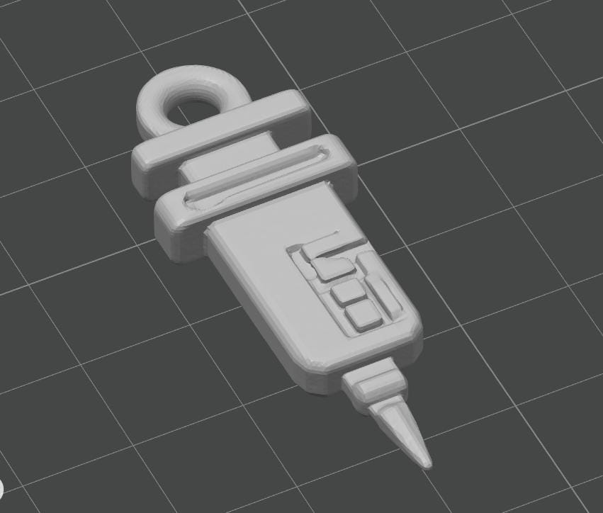 Flat Syringe Keychain | Medical PLA Accessory, Healthcare Gift