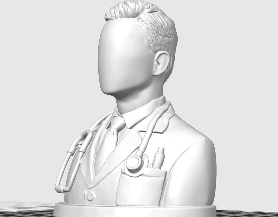 100mm Doctor Bust | Medical Professional Desk Decor, Physician Sculpture